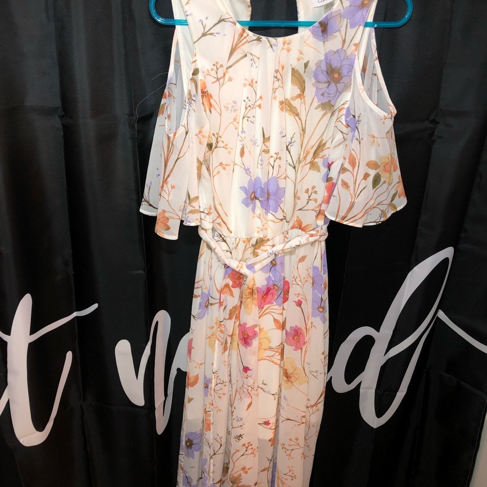 Calvin Klein Floral Cold Shoulder Maxi Chiffon - Picture 2 of 6